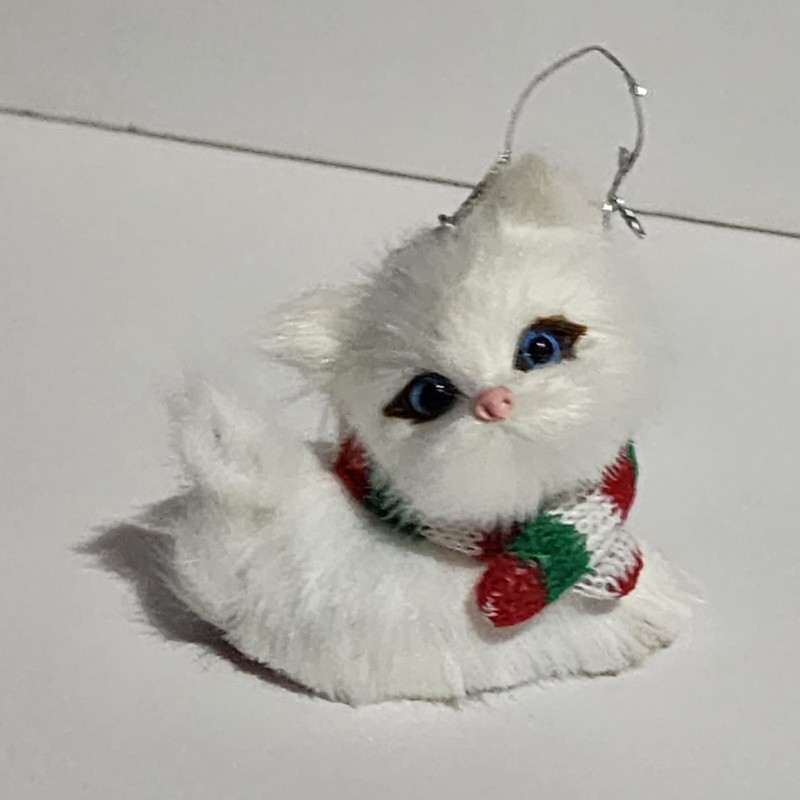 Faux Fur White Kitty Cat Kitten Christmas Ornament 3"