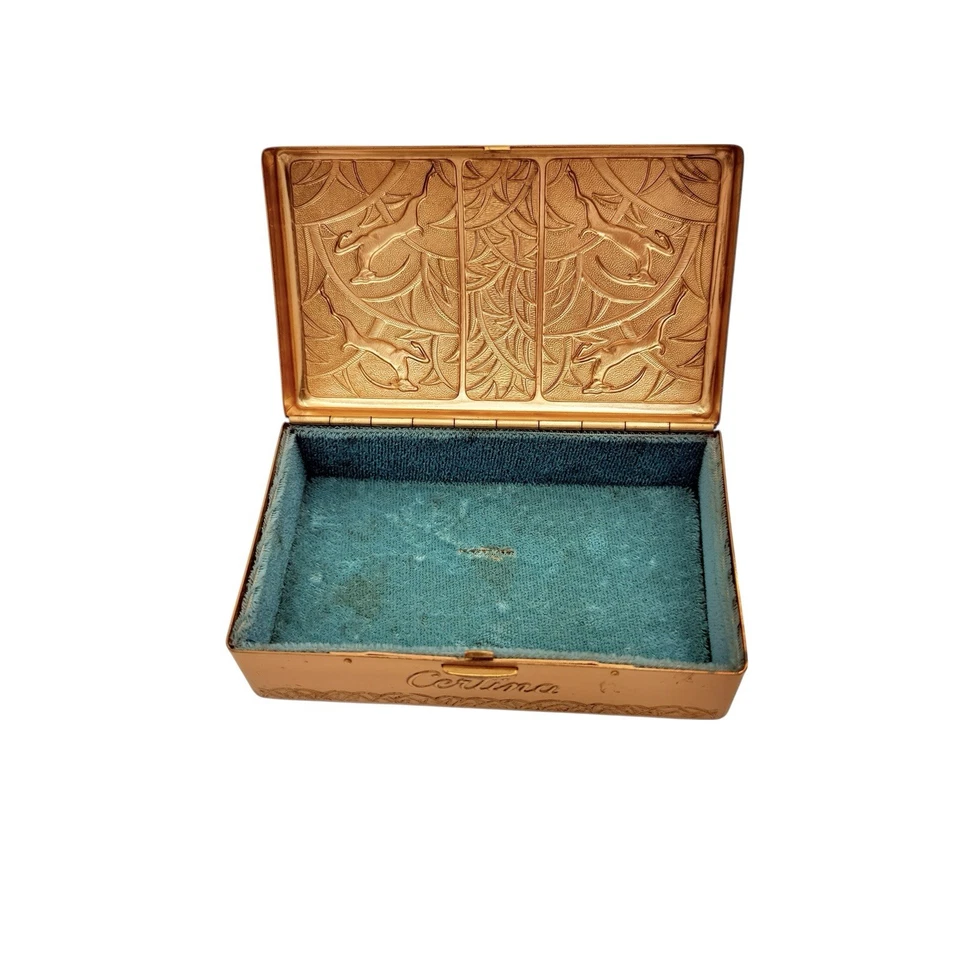 Caja Reloj Vintage Certina Art Deco Metal Dorado Latón Bisagras Gacelas Azules Foto 4 de 4