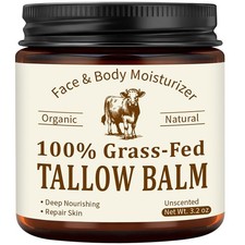 Beef Tallow for Skin  Face, Organic Grass Fed Beef Tallow Balm, Unscented Natur