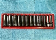 Snap on 13 pc 1/2" Drive 6-Point SAE Flank Drive Deep Socket Set (3/8-1-1/8")