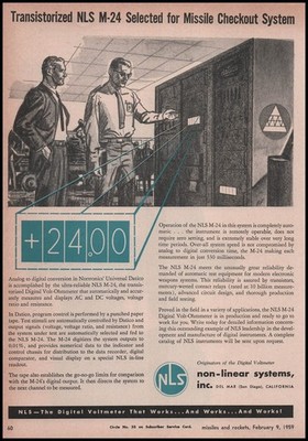 1959 Non Linear Systems San Diego California Missile Checkout System Print Ad