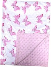 Baby Blanket for Girls Butterfly Pink Minky Super Soft Double Layer Receiving