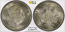 1 Florin 1880 Francis Joseph Münze Österreich Vienna Austrian Empire AU58 PCGS!!