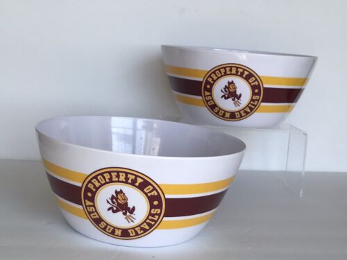 ASU Sparky Sun Devils Arizona Set of 2 Hard Plastic Popcorn Serving Game Bowls