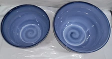 Vintage Sango Nova Blue 4934 Cobalt Swirl Pattern Nesting Serving Bowls Set of 2