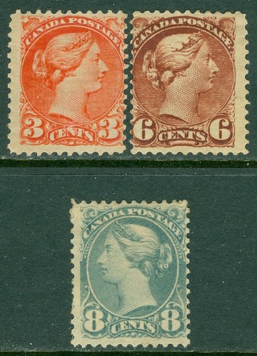 EDW1949SELL : CANADA 1888-93 Scott #41, 43-44 VG, Mint OG. Back faults. Cat $550