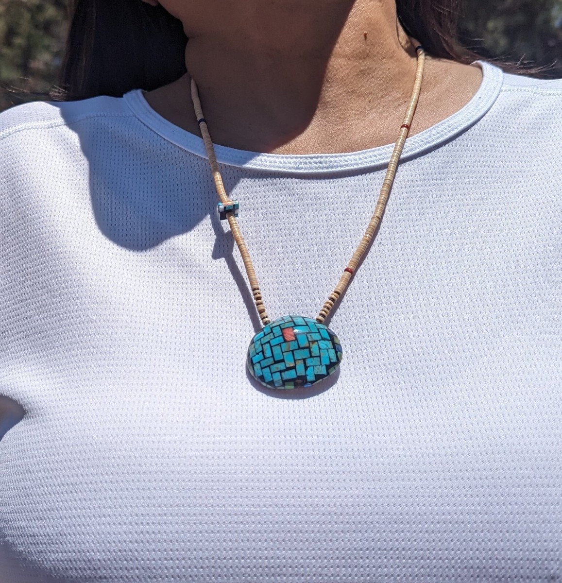 Navajo Handmade Necklace Native American Turquoise Mosaic Jewelry