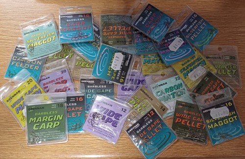 20 PKS OF DRENNAN CARP MATCH POLE HOOKS BARBLESS & MIRCO BARBED SPADES -JOB LOT - Picture 2 of 2