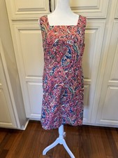 Talbots Size 10 Bright Paisley Sheath Dress Square Neck With Open Bow Tie Back