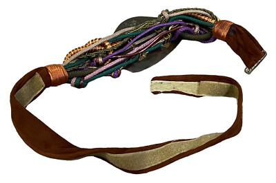 Vintage Suede Stone Belt 80s Gem Rock Braided Rope Knotted  display picture 1