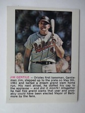 THICK UN CATALOGED 1960S-70S BOX CARD WHITE BACK JIM GENTILE ORIOLES 2.25 X 3.25
