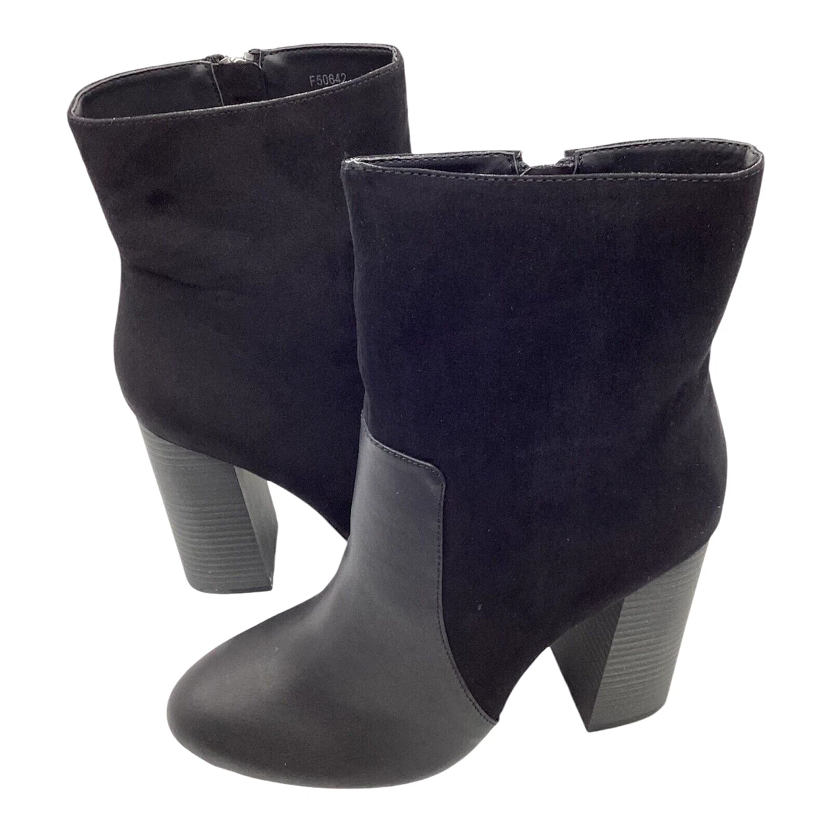 Anne Michelle Mujer Botines UK 6 Negro Imitación Gamuza Tacón Bloque Invierno