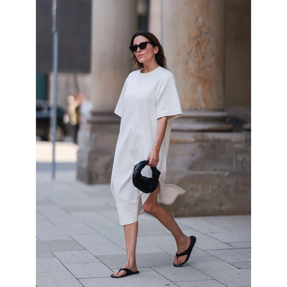 Nuevo vestido de manga corta THE ROW para mujer primavera/verano de algodón suelto cuello redondo Foto 3 de 4