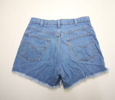 Vintage Levis 80s 532 Orange Tab Cut Off Denim Shorts 33" Waist Raw Fringe Edge