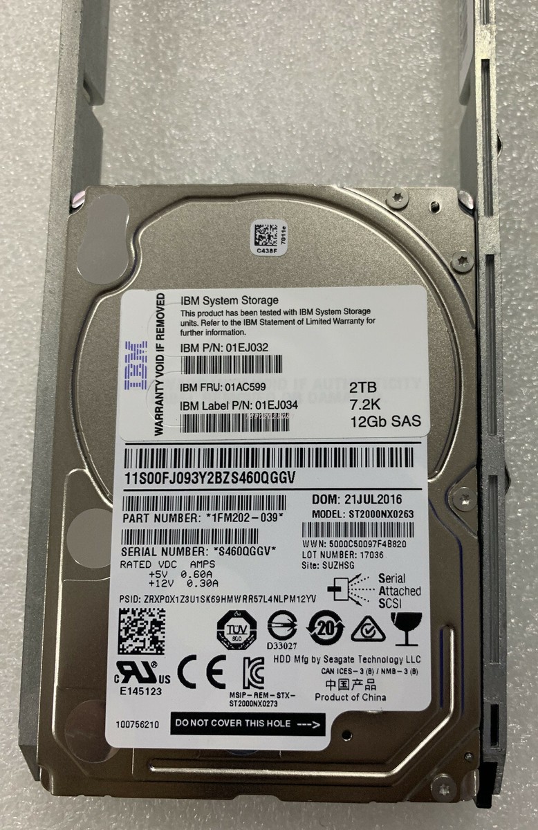 IBM 01EJ032 01AC599 01EJ034 2T 2TB SAS 2.5 V5000 Gen2 Hard drive