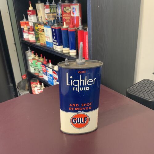 Vintage Seen Rarely Gulf Lead Top Lighter Fluid Spot Remover Oil Can Handy Oiler