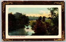 Postcard Floating with the Stream Rowboat River Frame Border to Ardbeg ON 1911