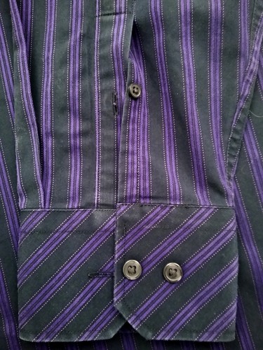 J Ferrar Mens Shirt XLT 17-17.5 Purple Black Stripped Long Sleeve Casual - Picture 5 of 11