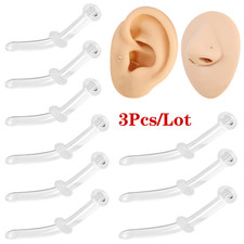 3Pcs Clear Curved Retainer Glass Nose Stud Piercing Helix Tragus Earring Jewelry