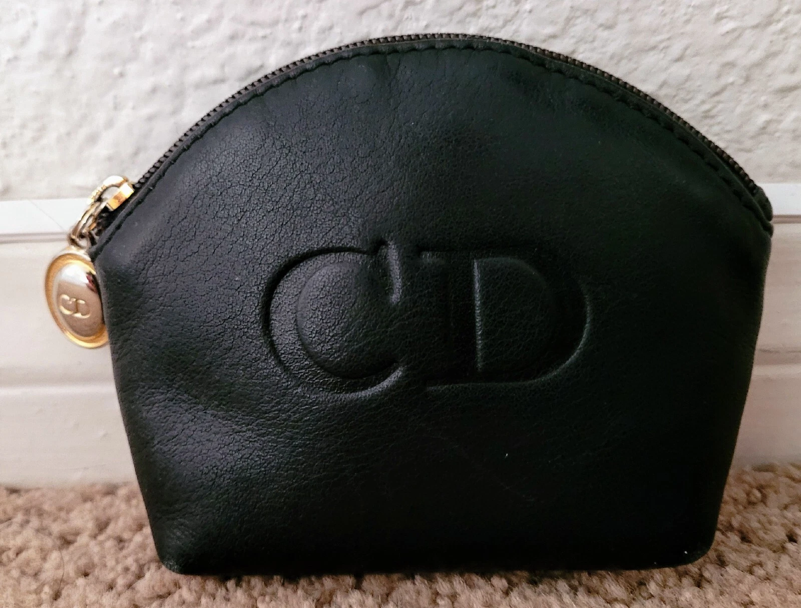 SAC À MAIN AUTHENTIQUE CHRISTIAN DIOR VINTAGE FERMETURE ÉCLAIR EN CUIR D'OCCASION NOIR PETIT
