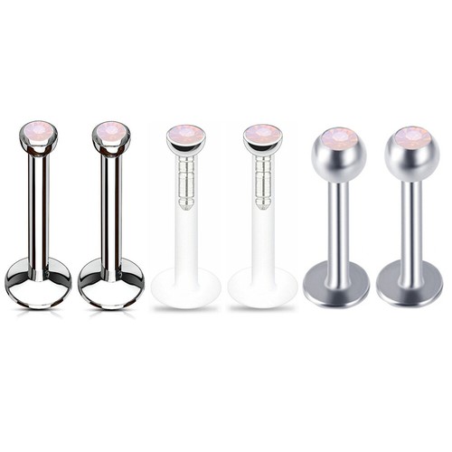 6pc Opalite Multi Length Bar Labret Ring Monroe Lip Ear Tragus Stud Piercing Set - Picture 8 of 9