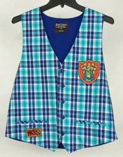 Tool Jeans Blue Plaid Tartan Dress Casual Formal Suit Vest Tuxedo Waistcoat Sz M