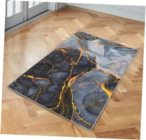 Black Gold Marble Area Rug Modern Abstract Floor Mats Grey 3x5 feet Black&gold