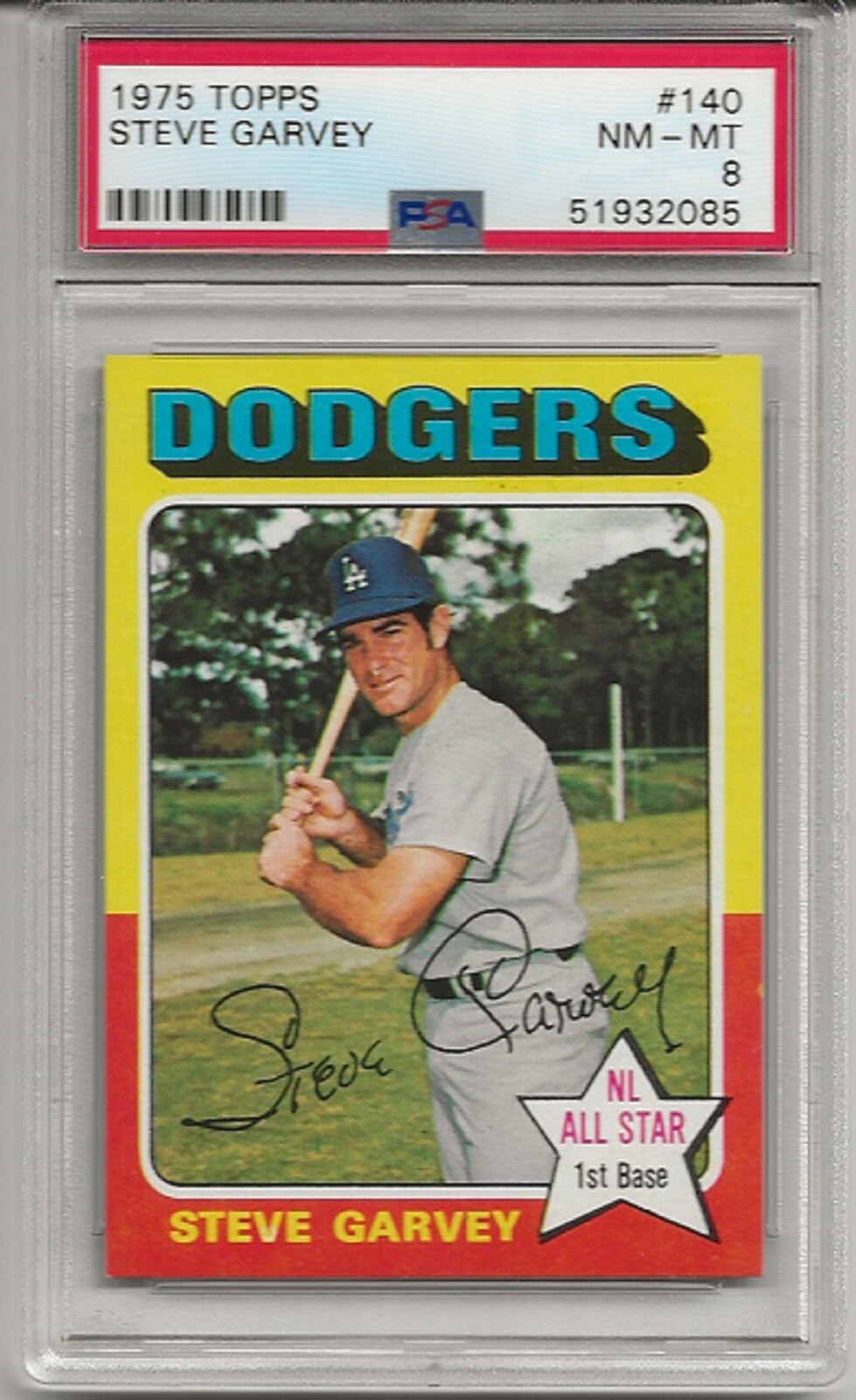 1975 TOPPS #140 STEVE GARVEY, PSA 8 NM-MT, LOS ANGELES DODGERS, CENTERED, L@@K