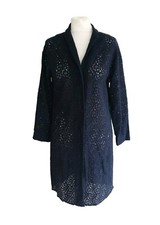 HARTFORD WOMENS NAVY LONG SLEEVE LIGHTWEIGHT BUTTONED LACE JACKET. SIZE 2/UK 10.