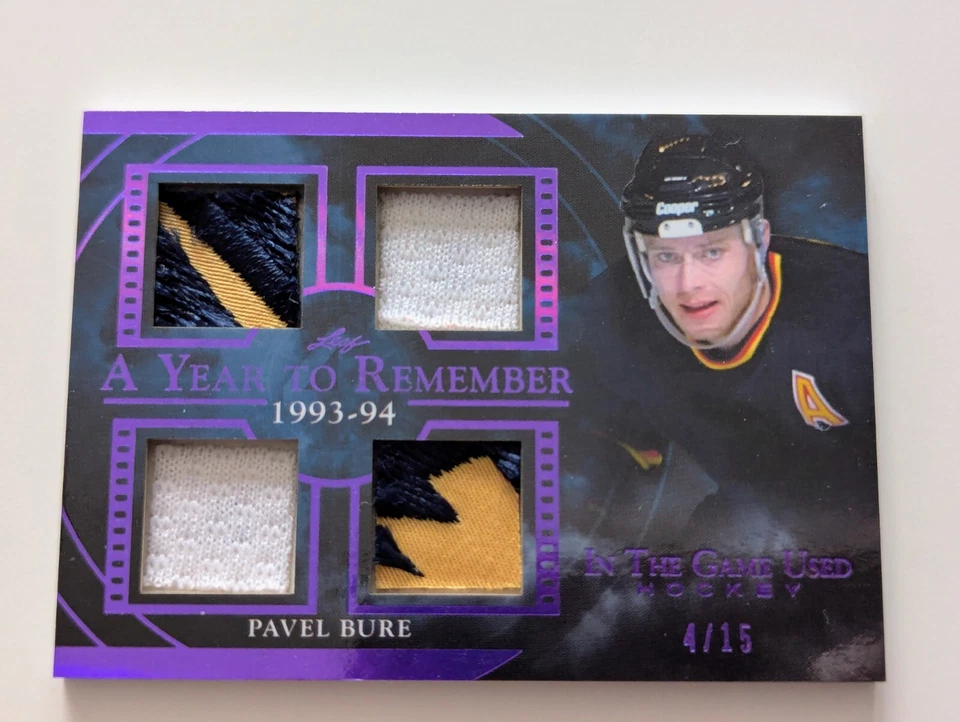 🔥#/15 PAVEL BURE QUAD RELIC 2020-21 LEAF IN THE GAME USED A YEAR 2 REMEMBER ITG - Image 3 of 4