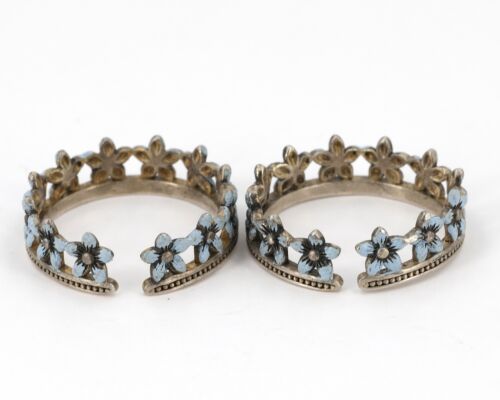 Villa Sorgenfrei German Sterling Enamel Forget Me Not Stackable Rings Adjustable - Picture 5 of 8