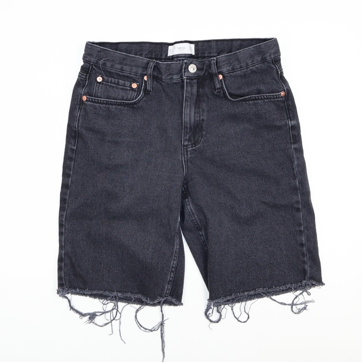 MANGO ANAIS STRAIGHT FIT BERMUDA BLACK DENIM SHORTS US 4 (30×10