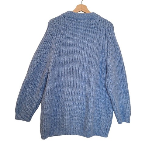 Zara Cardigan Sweater Women Medium Blue Knit Alpaca Blend Oversized Button Front - Picture 2 of 6