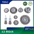 12 Stück Drahtbürste Bohrmaschine,6Mm Stahlbürste Akkuschrauber Set,Für Akkuschr