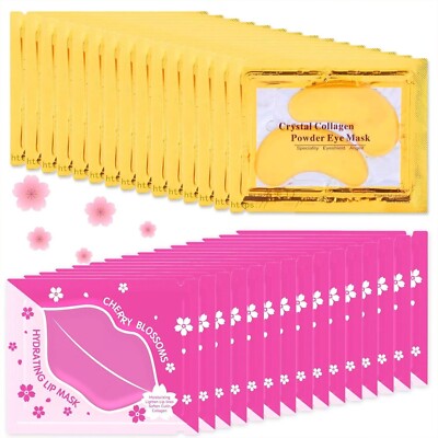 Ossjds 24K Gold Eye Masks & Lip Masks, Crystal Collagen Gel Under Eye Patches