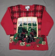 Vintage Carolina Colours Sweater Womens S Red Pullover Scottie Dog Christmas