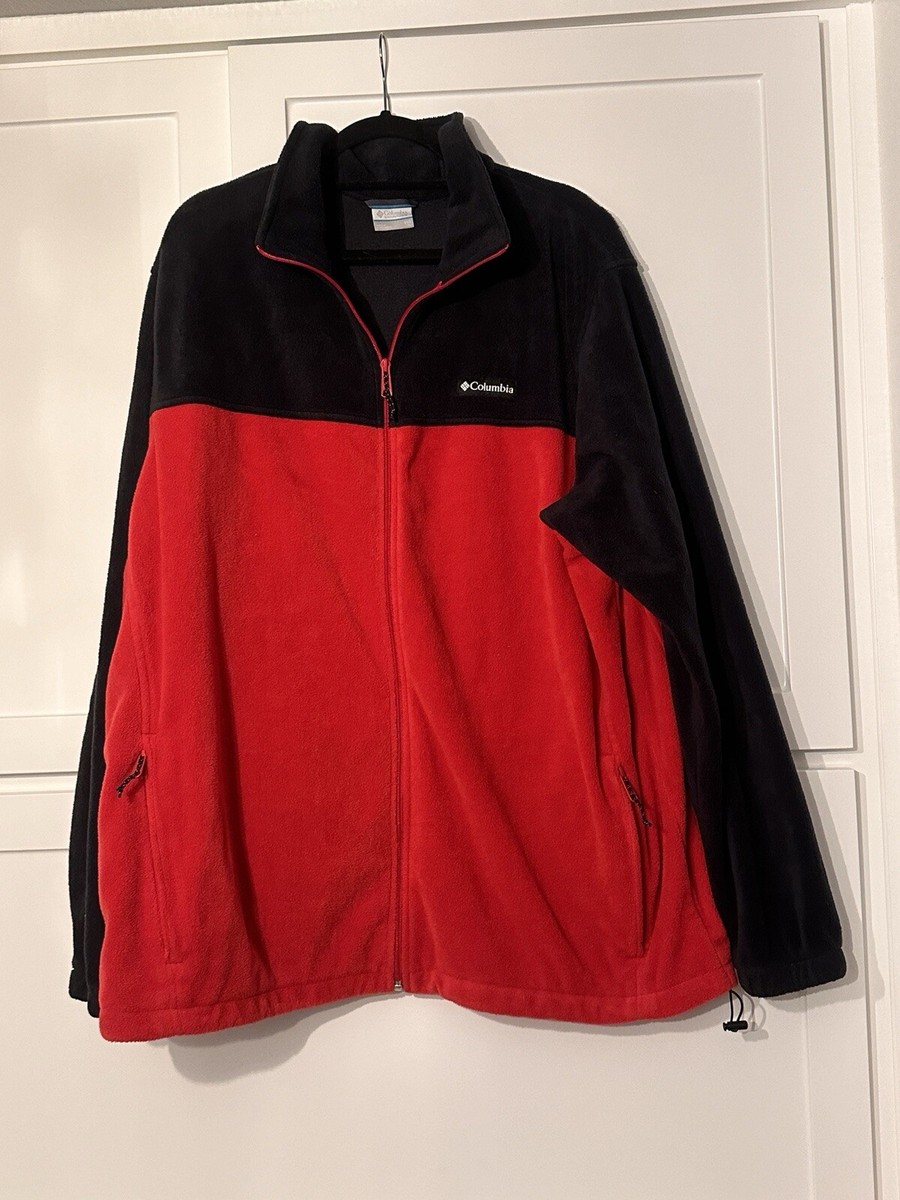 Columbia Red Black Full Zip Flattop Ridge Fleece Jacket Size 2XL