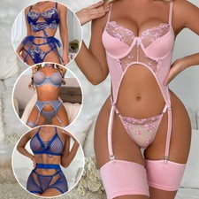 Sexy Lingerie Lace Dress Underwear w/Garter Belt Babydoll Nightwear Sleepwear
