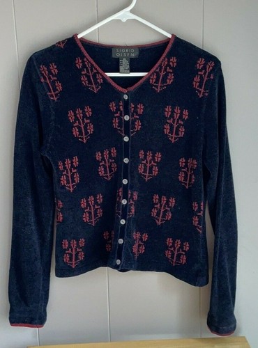 Sigrid Olsen Cardigan Sweater Blue Red 