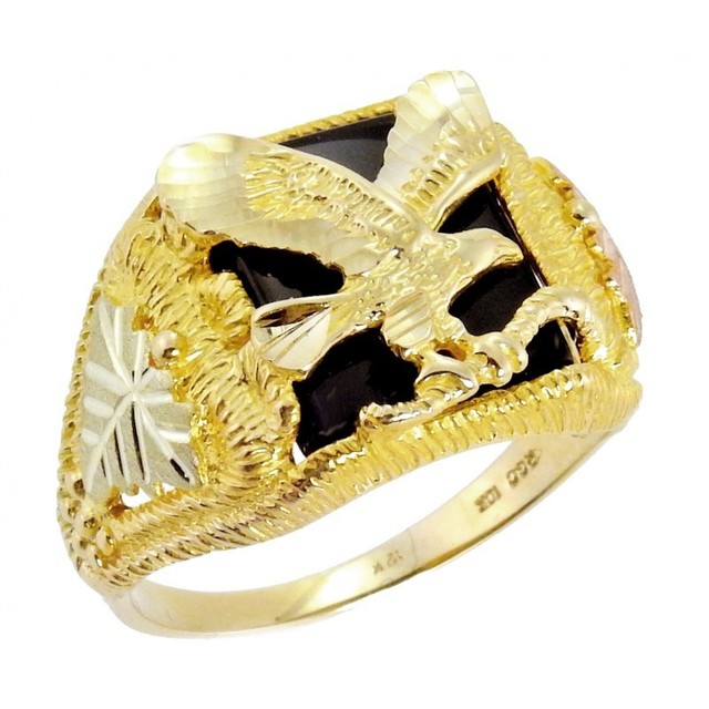 10K Black Hills Gold Men's Eagle Ring w Onyx by Mt. Rushmore Size 9 to