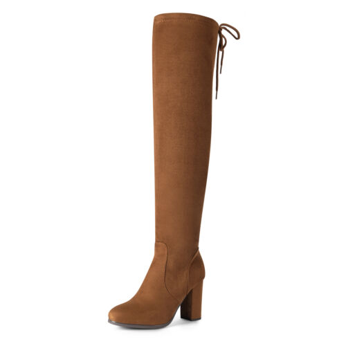 Damen Damen Mode Overknee Stiefel Party Sexy Blockabsatz Overknee Stiefel - Bild 14 von 24