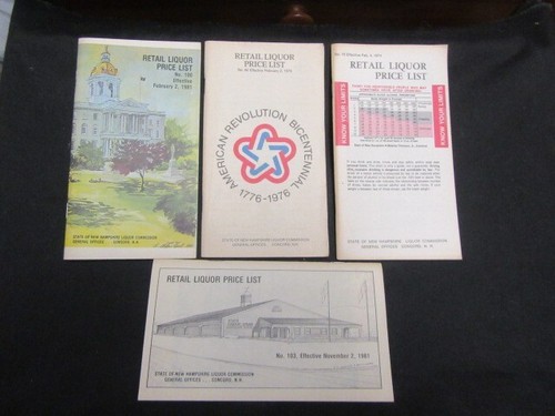 New Hampshire Retail Liquor Price Lists,  Years 1976, 1974, 11/1981 & 2/1981 bm8