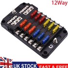 12Way 12V 24V Blade Fuse Box Holder & 24 Standard Blade Fuses Fit Car Camper Van