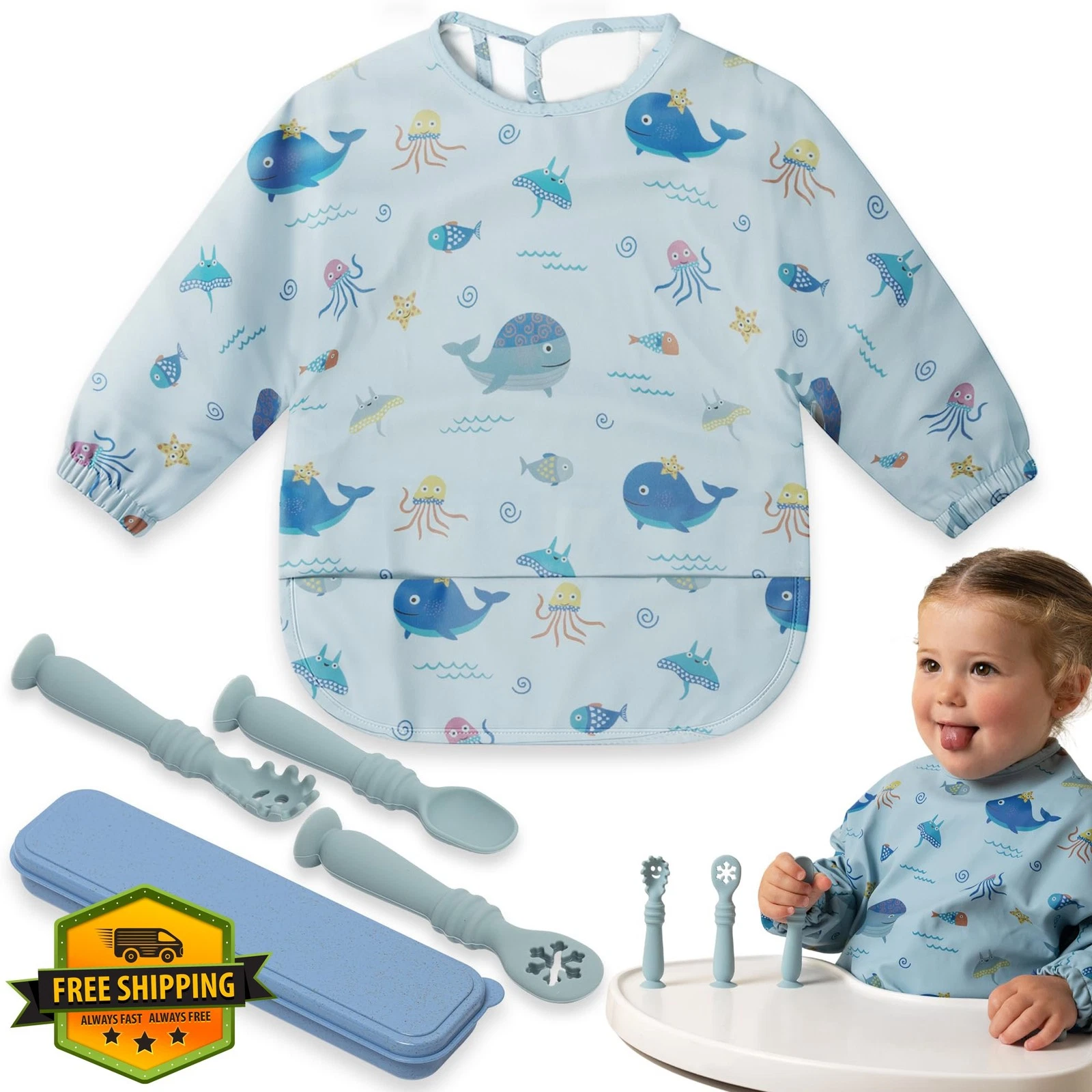 Bornealand Bib Spoon Set 5 PCS Blue