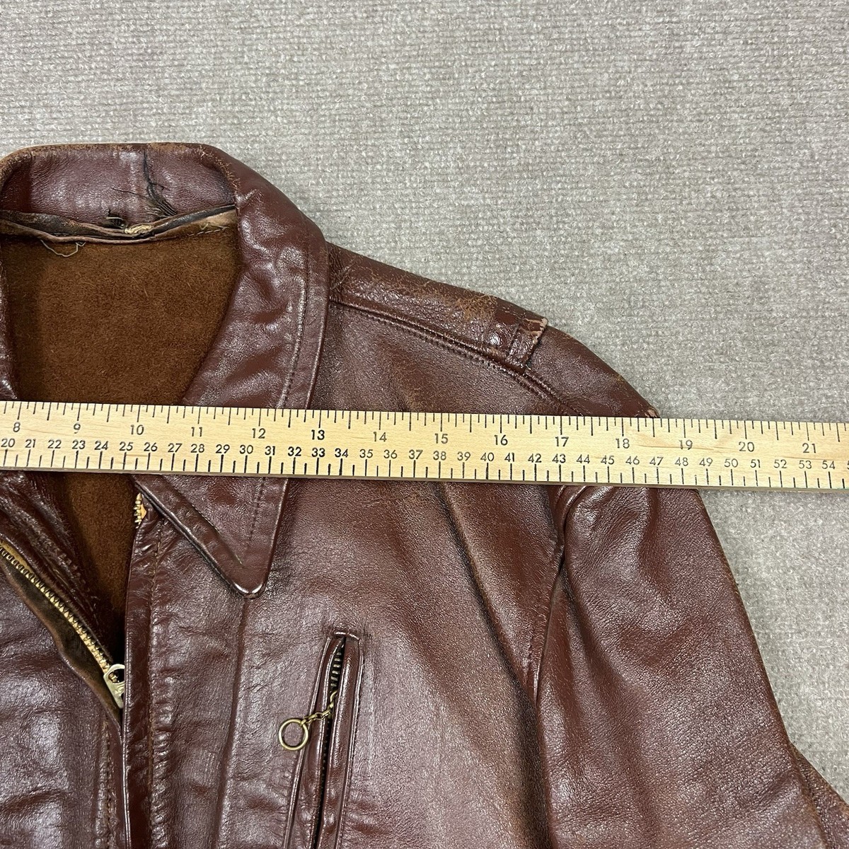 Vintage 40s Roughwear Brown Leather Jacket Mens Small Talon Zipper