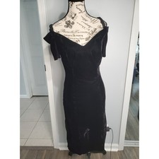 Vintage Gilberti Black Velvet Off Shoulder Cocktail Dress Sheath Made in USA