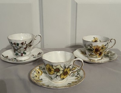 Three Vintage Bone China Teacup/Saucers Mixed Match. Made In England