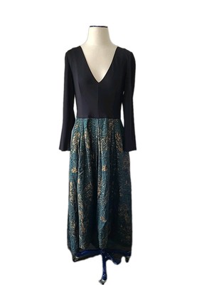 Hutch Marilyn Dress Size 12 Black Green Gold High Low Knit Top Brocade  Skirt