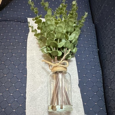 Artificial Eucalyptus Bundle in Clear Glass Bottle Vase w/ Twine