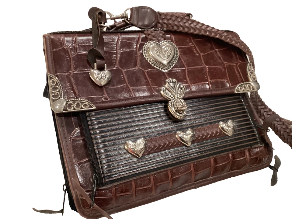 Винтажный 1990-х Brighton портфель устроитель через плечо шоколадный коричневый кожаная сумка - Изображение 3 из 4